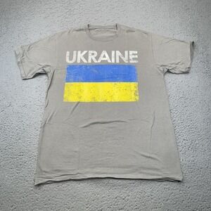 Ukraine Shirt Mens Medium Gray Flag Graphic Crewneck Cotton Jersey Tagless